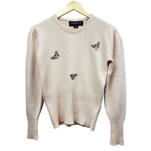 Vintage Samantha Hall Floral Rosette Coquette Knit Sweater, Cream Pink, Small